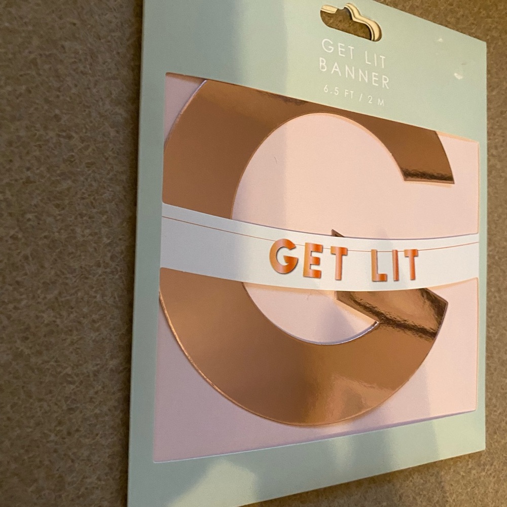 *NEW* Table Fun Get Lit Party Banner Rose Gold and Pink 6.5ft Long Party Decor